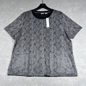 Chico's Shirt Womens X-Large Black Silver Snake Print Short Sleeve Top NWT 0647
